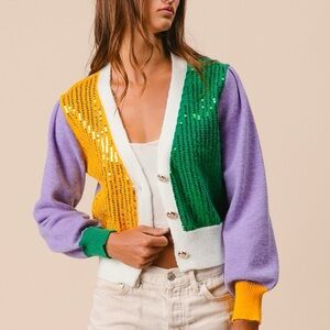 BIBI Mardi Gras Sequin Cardigan Sweater